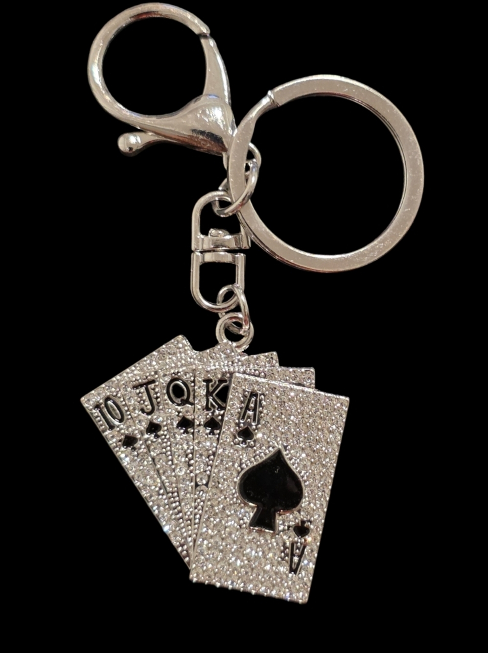 Silver Playing Cards Bag Charm Keychain